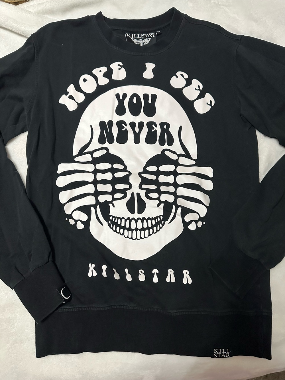 Killstar Women’s Black Graphic Skull Sweater - "Hope I See You Never"